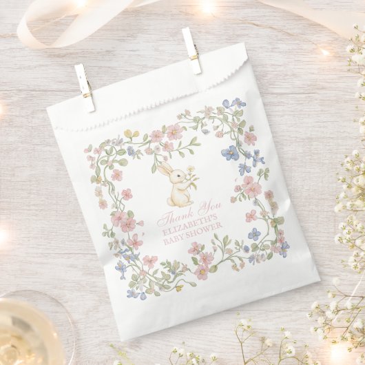Roze Delicate  Floral Bunny Baby shower Bedankzakje (Geknipt)