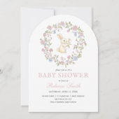 Roze Delicate  Floral Bunny Baby shower Kaart (Voorkant)