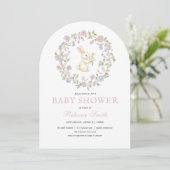 Roze Delicate  Floral Bunny Baby shower Kaart (Staand voorkant)