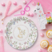Roze Delicate  Floral Bunny Baby shower Papieren Bordje (Feest)