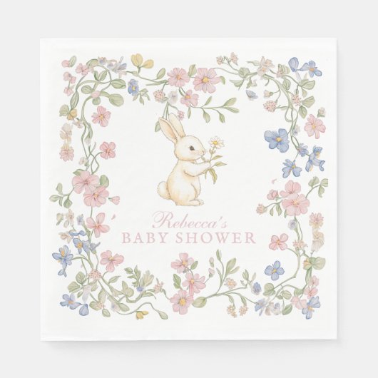 Roze Delicate  Floral Bunny Baby shower Servet (Voorkant)