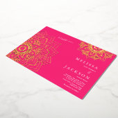 Roze Delicate Gold mandala Wedding Folie Folie Uitnodiging (Gedraaid)