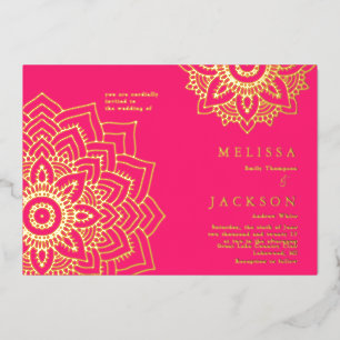 Roze Delicate Gold mandala Wedding Folie Folie Uitnodiging