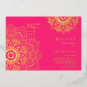 Roze Delicate Gold mandala Wedding Folie Folie Uitnodiging (Voorkant)