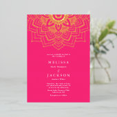 Roze Delicate Gold mandala Wedding Folie Uitnodiging (Staand Voorkant)