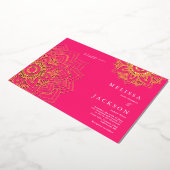 Roze Delicate Gold mandala Wedding Folie Uitnodiging (Gedraaid)