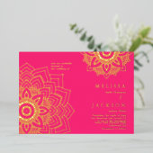 Roze Delicate Gold mandala Wedding Folie Uitnodiging (Staand Voorkant)