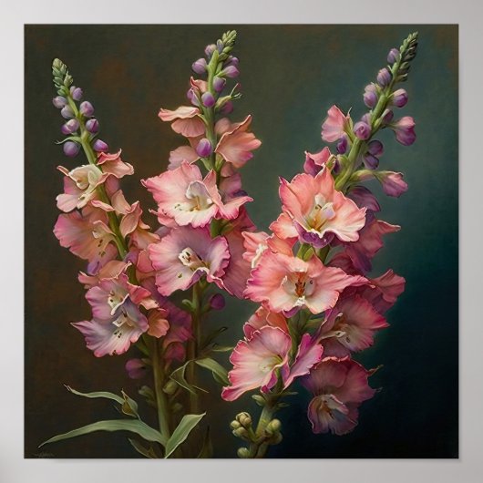 Roze Delphinium Bloemenkunst Print Poster (Voorkant)