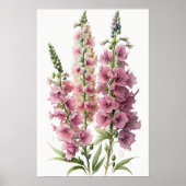 Roze Delphinium Bloemenkunst Print Poster (Voorkant)