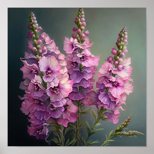 Roze Delphinium Bloemenkunst Print Poster (Voorkant)