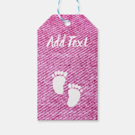 Roze denim Baby shower voetenprint Cadeaulabel