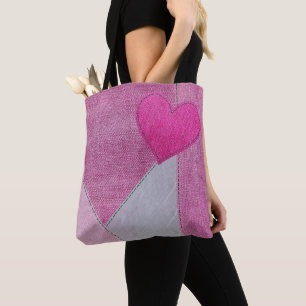 Roze denim hart Canvas tas