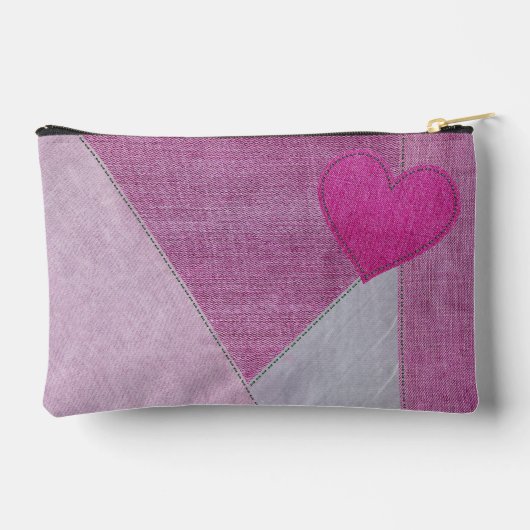 Roze denim hart met naam etui (Achterkant)