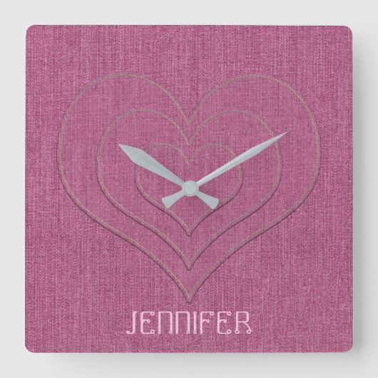 Roze denim Jeans Fabric 3 Hartelijk gepersonalisee Vierkante Klok (Voorkant)