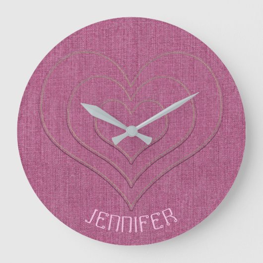 Roze denim Jeans Fabric 3 Hartennaam op maat Grote Klok (Voorkant)