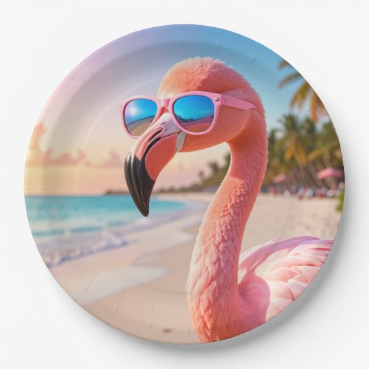 ROZE DENKER Flamingo Roze Papieren Bordje (Voorkant)