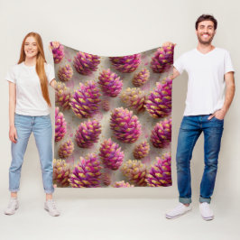 Roze dennenappels met gouden accenten in de winter fleece deken