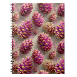 Roze dennenappels met gouden accenten in de winter notitieboek