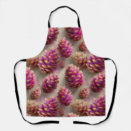 Roze dennenappels met gouden accenten in de winter schort