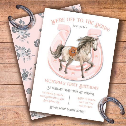 Roze Derby Horse Racing Birthday Party Invitation Kaart