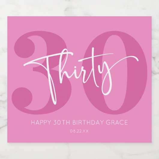 Roze Dertigste Dertigste Verjaardagsfeestgeschenk Sparkling Wijnetiket (Enkel label)