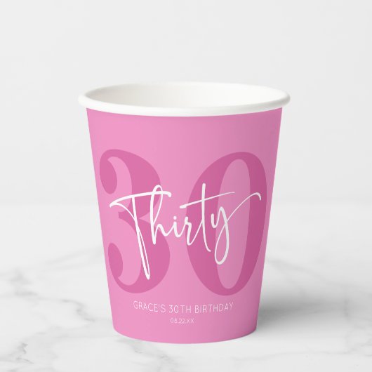 Roze Dertigste Dertigste Verjaardagsfeestje Papieren Bekers (Voorkant)