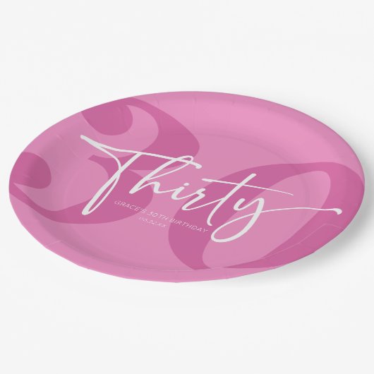 Roze Dertigste Dertigste Verjaardagsfeestje Papieren Bordje (Gekanteld)