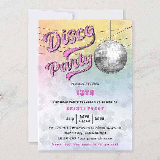 Roze Desco Party Birthday Uitnodiging (Voorkant)