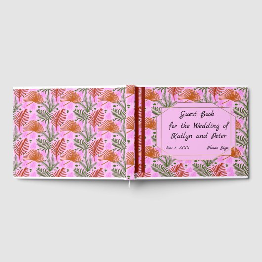 Roze design met kleurrijke bladeren gastenboek (Volledig)