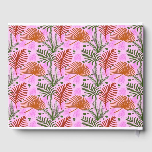 Roze design met kleurrijke bladeren gastenboek (Achterkant)