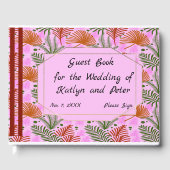 Roze design met kleurrijke bladeren gastenboek (Voorkant)