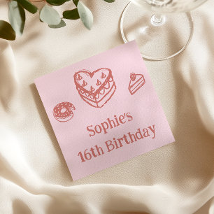 Roze Dessert Schets Sweet 16 Verjaardagsfeestje  Servet