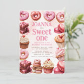 Roze Desserts Sweet One Viering Eerste Verjaardag Kaart (Staand voorkant)