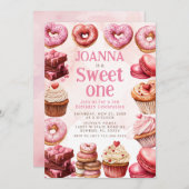Roze Desserts Sweet One Viering Eerste Verjaardag Kaart (Voorkant / Achterkant)
