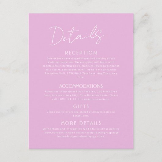 Roze Details Grote Trouw Bijlage Kaart (Voorkant)