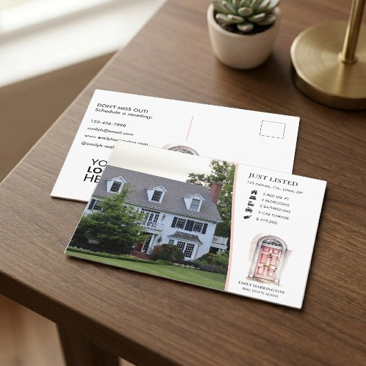 Roze Deur Aquarel Makelaar Briefkaart