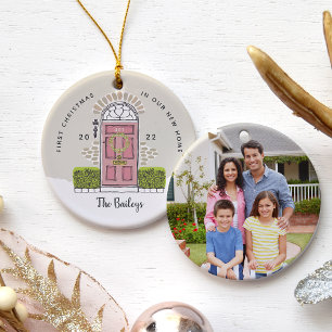 Roze deur Eerste Kerstmis in ons nieuwe huis Keramisch Ornament