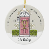 Roze deur Eerste Kerstmis in ons nieuwe huis Keramisch Ornament (Voorkant)