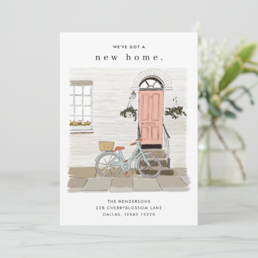 Roze deur geïllustreerde bewegende aankondiging (Staand voorkant)