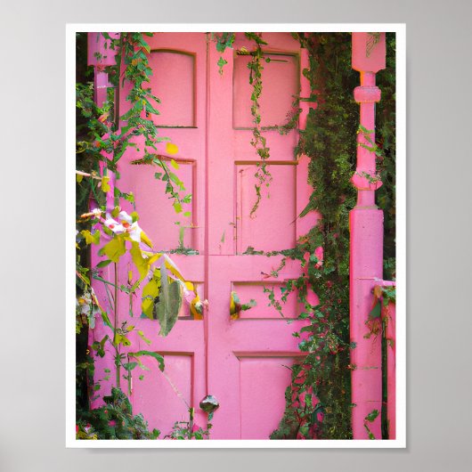 Roze deur met wijnstokken poster (Voorkant)