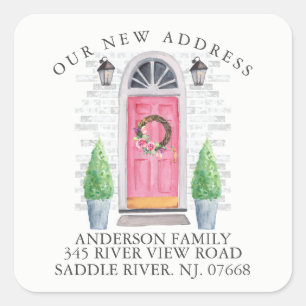 Roze deur Nieuw huisadreslabel Sticker