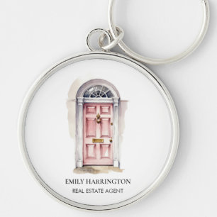 Roze Deur Watercolor Logo Vastgoedmakelaar Sleutelhanger