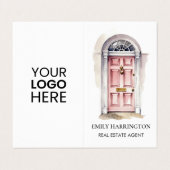 Roze Deur Watercolor QR Code Makelaar Visitekaartje (Buitenkant ongevouwen)