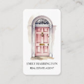 Roze Deur Watercolor QR Code Makelaar Visitekaartje (Voorkant)