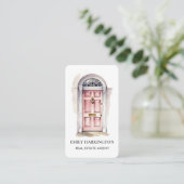 Roze Deur Watercolor QR Code Makelaar Visitekaartje (Staand voorkant)