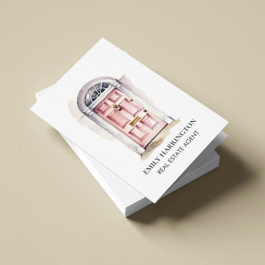 Roze Deur Watercolor QR Code Makelaar Visitekaartje