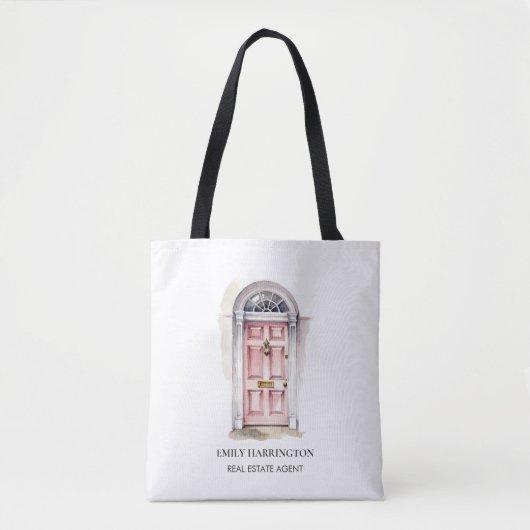 Roze Deur Waterverf Logo Makelaar Tote Bag (Voorkant)