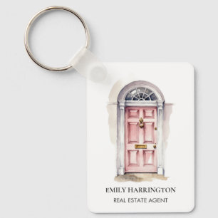Roze Deur Waterverf Logo Vastgoedmakelaar Sleutelhanger