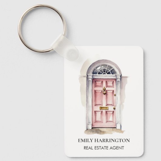 Roze Deur Waterverf Logo Vastgoedmakelaar Sleutelhanger (Voorkant)