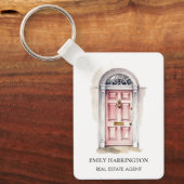 Roze Deur Waterverf Logo Vastgoedmakelaar Sleutelhanger (Voorkant)